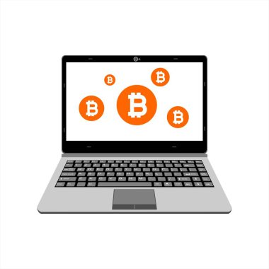 gerçekçi dizüstü vektör illüstrasyon ekran bitcoin varlıkları