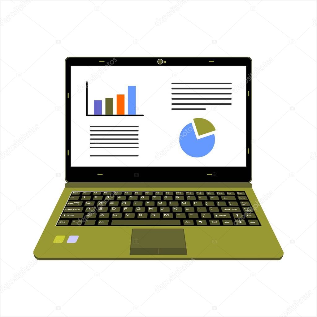 realistic laptop vector illustration display company report