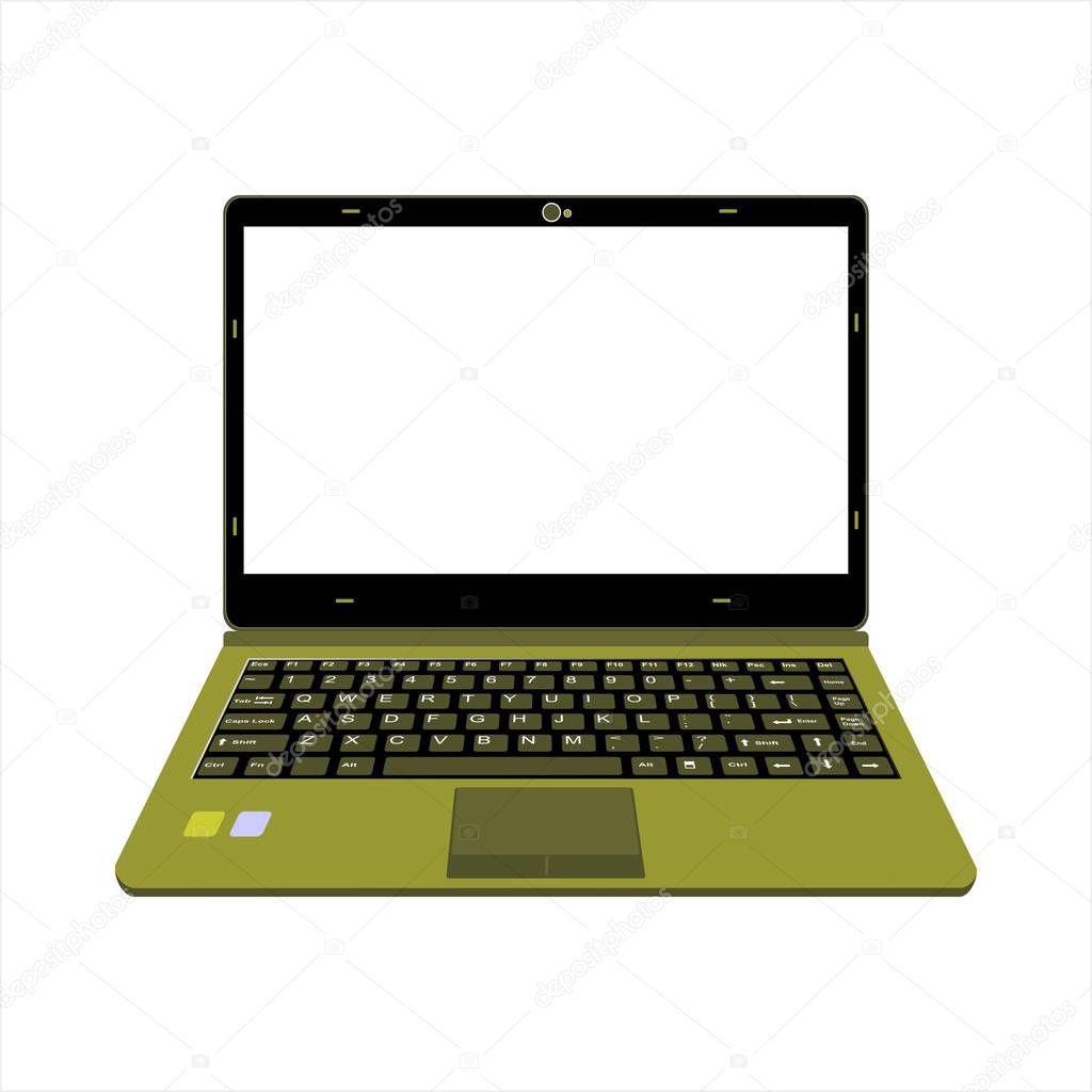 realistic laptop vector illustration in yellow and green color