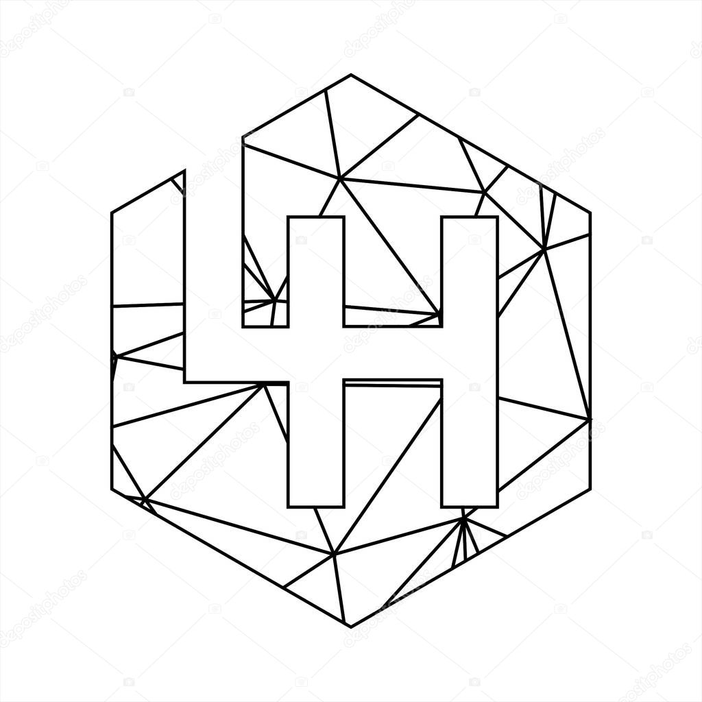 LH initials geometric line art and triangle block chain logo