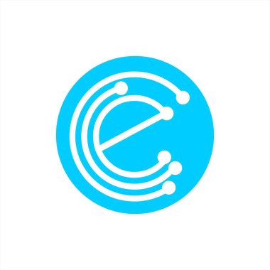 basit e, cce, cec baş harfleri geometrik ağ hattı ve dijital veri logosu