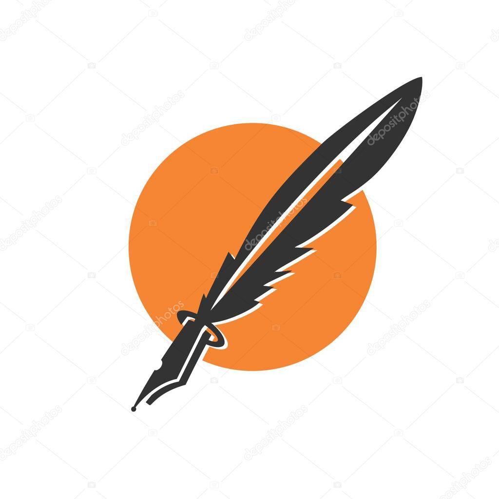 feather ink pen application icon and vector logo