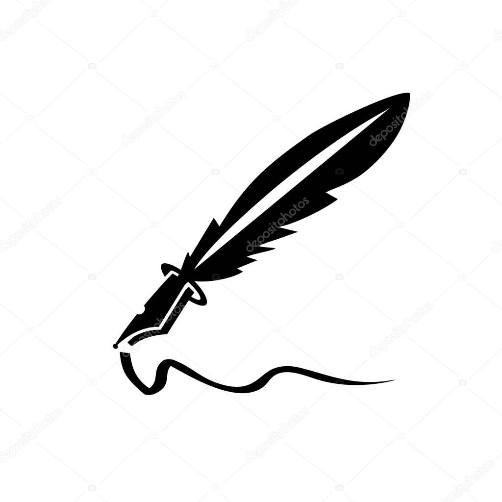 simple feather ink pen icon and vector logo