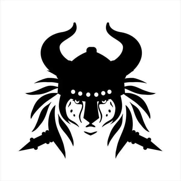 Stammestätowierung Wikinger Löwenkopf Illustration und Vektor-Logo — Stockvektor