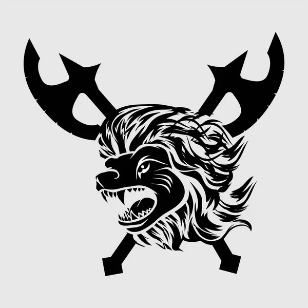 Stammestätowierung Wikinger Löwenkopf Illustration und Vektor-Logo — Stockvektor