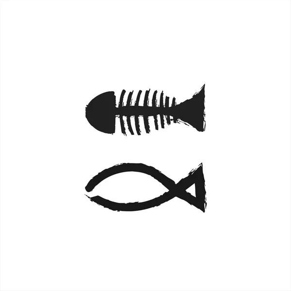 Brosse à peinture os de poisson et art de la ligne de poisson simple pour le logo et l'icône du restaurant — Image vectorielle