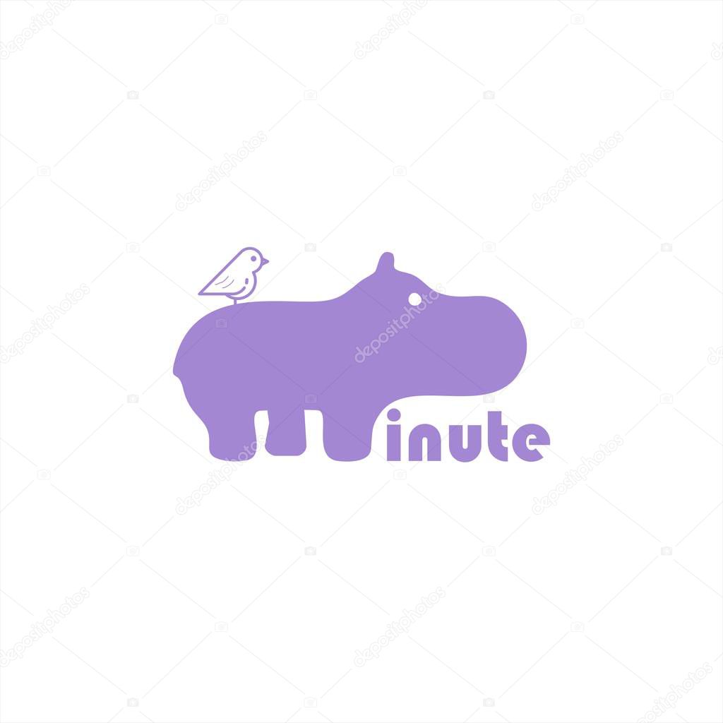 cute hippo and bird shape for company vector logo and illustration