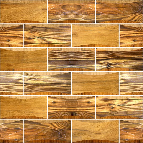 装飾的な木製レンガ インテリア壁飾り 抽象的なパネル パターン シームレスな背景の異なる色合いの連続レプリケーション — ストック写真