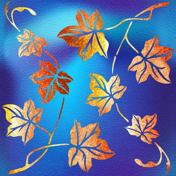 Dekorative Baumblätter Nahtloser Hintergrund Innentapete Orange Gelbe Kombination Mit Blauer — Stockfoto