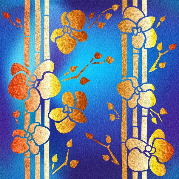Abstrakte Tropische Blumen Innentapete Nahtloser Hintergrund Nahtloser Hintergrund Orange Gelbe — Stockfoto