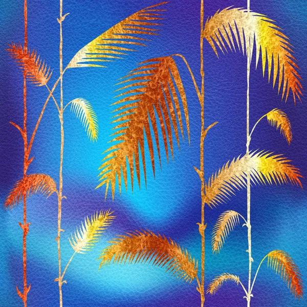 Abstract palm leaves - Interior wallpaper - seamless background - seamless background - orange yellow combination with blue color