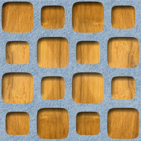 装飾的なパネルパターン インテリア壁の装飾 パターン化された包装紙 繰り返し背景 木材表面と青いジーンズのテクスチャ — ストック写真