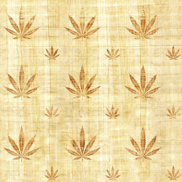 Liście konopi - wzór dekoracyjny - tekstura papirusowa - bezszwowe tło — Zdjęcie stockowe
