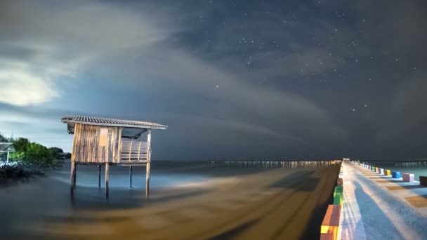 Old Wooden Houses Sea Way House Sky Has Milky Way — Stock Video