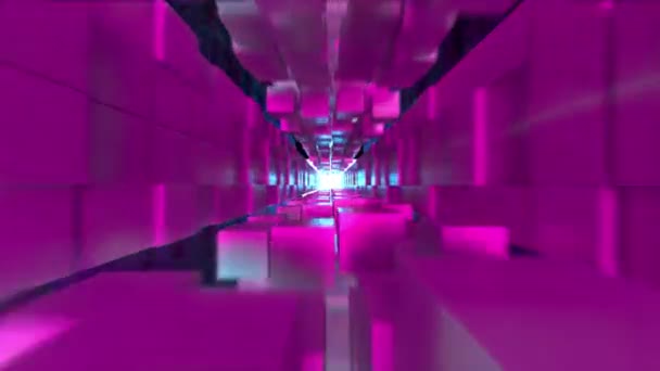 Animação, ilustrações 3D, criação de imagens 3D, imagens abstratas de fundo cubo, caminho para a luz, fundo de plástico rosa e azul, movimento para sair, rosa e azul — Vídeo de Stock