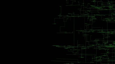 3d illüstrasyon, 3d render, soyut geometrik arka plan, yeşil çizgi teknolojisi, mimari tasarım şeması, Büyük Veri bağlantısı