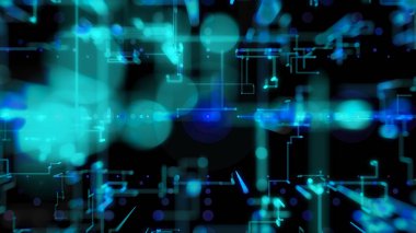 3d illüstrasyon, 3d render, soyut geometrik arka plan, Blue Line ve Bokeh teknolojisi, mimari tasarım şeması, Büyük Veri bağlantısı