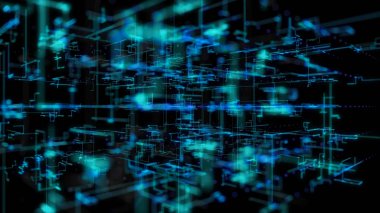 3d illüstrasyon, 3d render, soyut geometrik arka plan, Blue Line ve Bokeh teknolojisi, mimari tasarım şeması, Büyük Veri bağlantısı