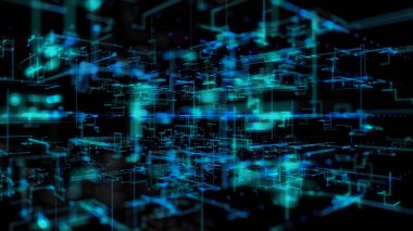 3d illüstrasyon, 3d render, soyut geometrik arka plan, Blue Line ve Bokeh teknolojisi, mimari tasarım şeması, Büyük Veri bağlantısı