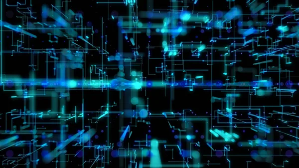 3d illüstrasyon, 3d render, soyut geometrik arka plan, Blue Line ve Bokeh teknolojisi, mimari tasarım şeması, Büyük Veri bağlantısı