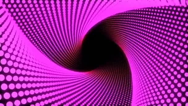 3d 插图,大粉红色的圆排列在行它被放在一起,直到它是一个三角形管道,它是扭曲,直到它相同的圆圈. — 图库视频影像