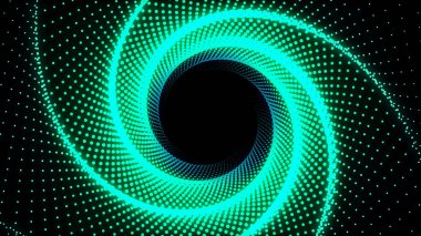 3D Illustration, yeşil noktalar çizgilerle sıralanmış bir pantagon boru olana kadar bir araya geldi ve aynı daire kadar bükülmüş.