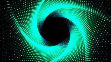 3D Illustration, yeşil noktalar çizgilerle sıralanmış bir pantagon boru olana kadar bir araya geldi ve bükülmüş