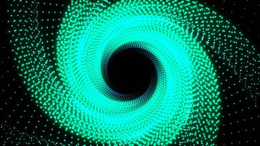 3D Illustration, yeşil noktalar çizgilerle sıralanmış bir yıldız boru kadar bir araya koydu ve aynı daire kadar bükülmüş olduğunu.