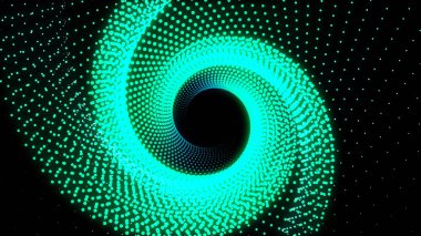 3D Illustration, yeşil noktalar çizgilerle sıralanmış bir üçgen boru kadar bir araya koydu ve aynı daire kadar bükülmüş olduğunu.