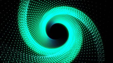 3D Illustration, yeşil noktalar çizgilerle sıralanmış bir üçgen boru kadar bir araya koydu ve aynı daire kadar bükülmüş olduğunu.