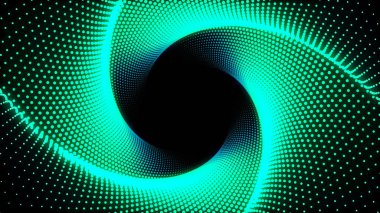 3D Illustration, yeşil noktalar çizgilerle sıralanmış bir kare boru olana kadar bir araya konuldu ve bükülmüş.