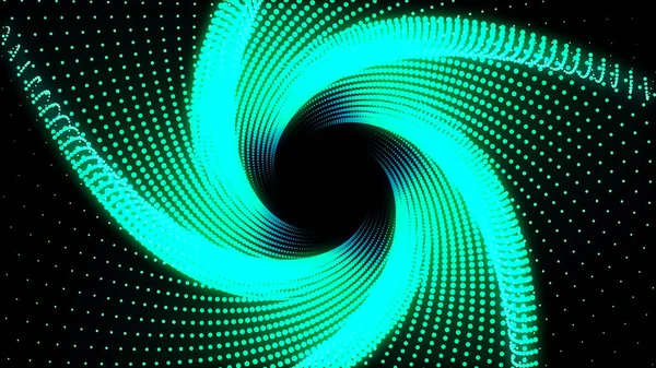 3D Illustration, yeşil noktalar çizgilerle sıralanmış bir yıldız borusu olana kadar bir araya geldi ve bükülmüş