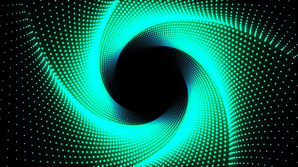 3D Illustration, yeşil noktalar çizgilerle sıralanmış bir pantagon boru olana kadar bir araya geldi ve bükülmüş