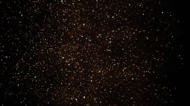 3D Illustration, küçük altın tozu, yangın gevreği grafikleri, parçacık noktaları ve çerçevenin merkezinde sarı-turuncu daireler