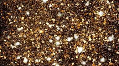 3B illüstrasyonlar, küçük altın tozu, yangın gevreği grafikleri, parçacık noktaları ve görüntü boyunca sarı-turuncu daireler