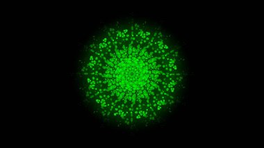 3d İllüstrasyon, yeşil dairesel pelet merkezinden dağılım bir özyinelemeli desen vardır.
