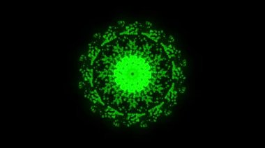 3d İllüstrasyon, yeşil dairesel pelet merkezinden dağılım bir özyinelemeli desen vardır.