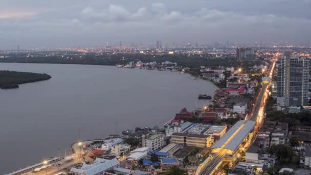 Timelapse Dag Tot Nacht Vervloven Chao Phraya Rivier Verkeer Van — Stockvideo