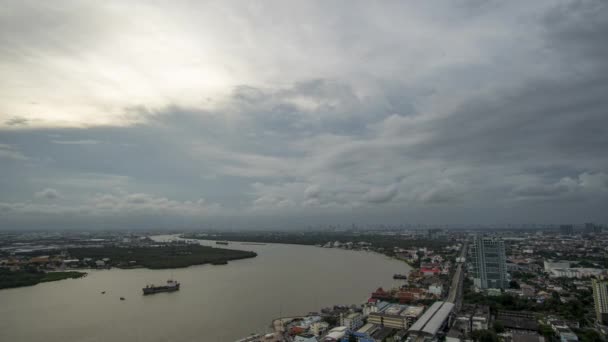 Ívelt Chao Phraya Folyón Mozgalom Stratuscumulus Felhők Alacsony Felhők Altostratus — Stock videók