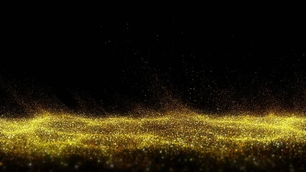 Золотая Пыль Распространилась Волны Воды Куча Золотого Песка Дне Рамки — стоковое фото