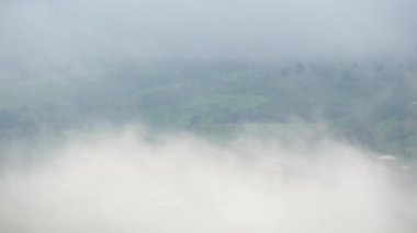 Sisin sabah dağların içinden geçişi. Kümülüs bulutları rüzgarı takip eder. Khao Kho 'daki sis, Phetchabun, Tayland