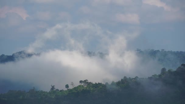 Beweging Van Mist Door Bergen Ochtend Cumulus Wolken Volgen Wind — Stockvideo