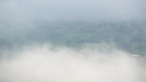 Movimiento Niebla Través Las Montañas Por Mañana Nubes Cúmulos Siguen — Vídeos de Stock