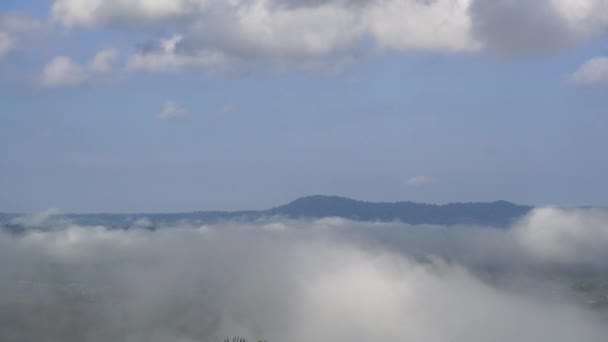Movement Fog Mountains Morning Cumulus Clouds Follow Wind Fog Khao — Stock Video