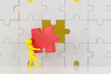 Karakter görevi tamamlamak için yapbozun son parçasını takıyor. Zemin ve arkaplan seçim yolunu içerir.