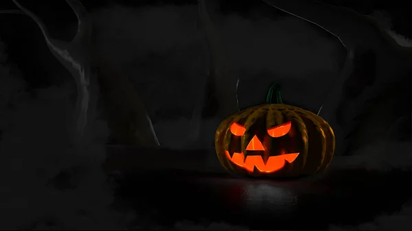 Illustration Rendering Devil Pumpkin Dark Forest — Stock Photo, Image