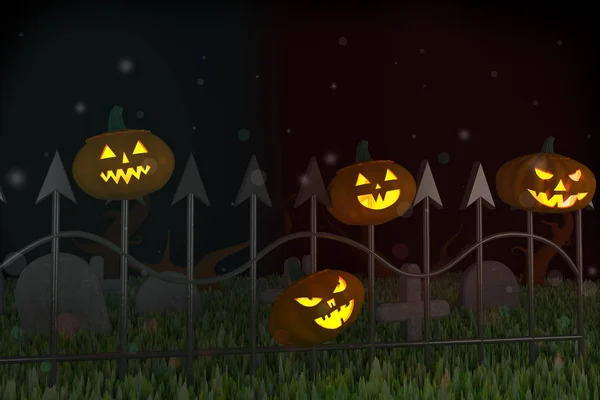 3D illustration, 3D rendering, Devil Pumpkin head in the Dark Cemetery Full moon day