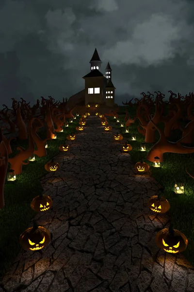 Ілюстрація Рендеринг Devil Pumpkin Haunted Castle — стокове фото