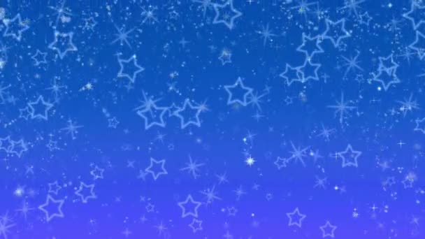 Copos Nieve Estrellas Invierno Nevando Estrellas Nieve Fondo Azul — Vídeo de stock