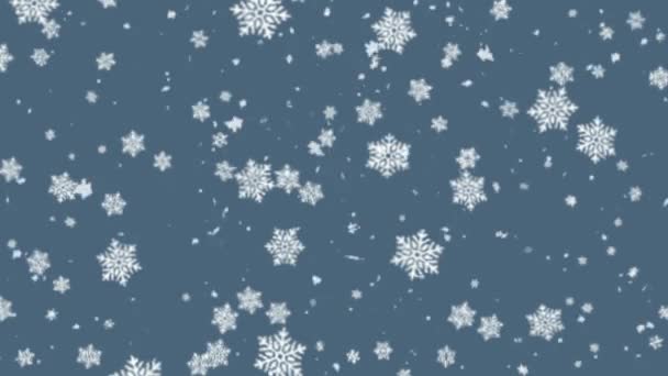 Copos Nieve Estrellas Invierno Nevando Estrellas Nieve Fondo Azul — Vídeo de stock